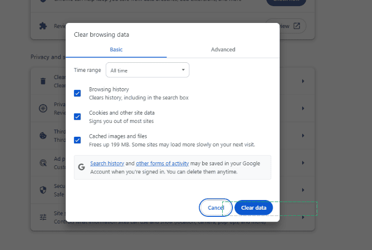 clear your browser app’s cache