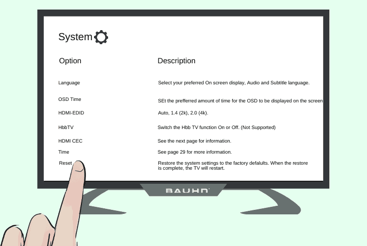 factory reset your bauhn tv