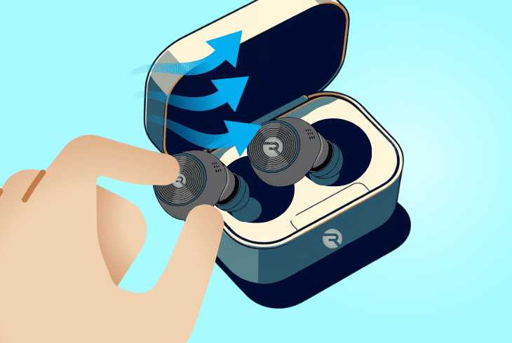 placing the buds in the case