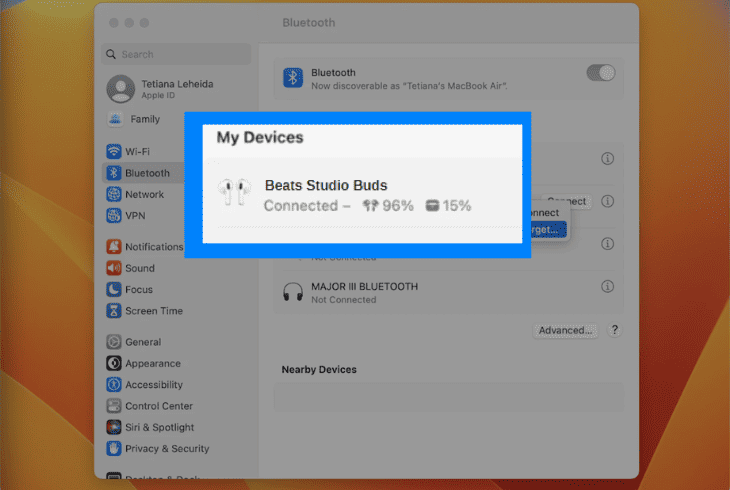 pair beats buds to a macos device