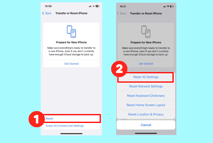 reset the iphone to default