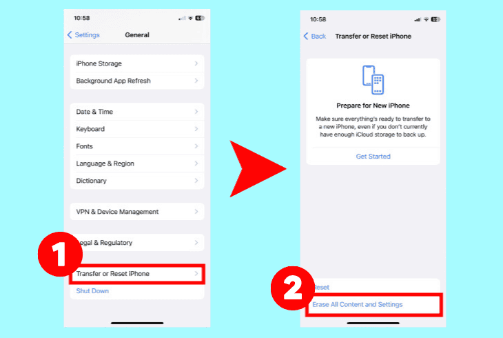reset the iphone to default