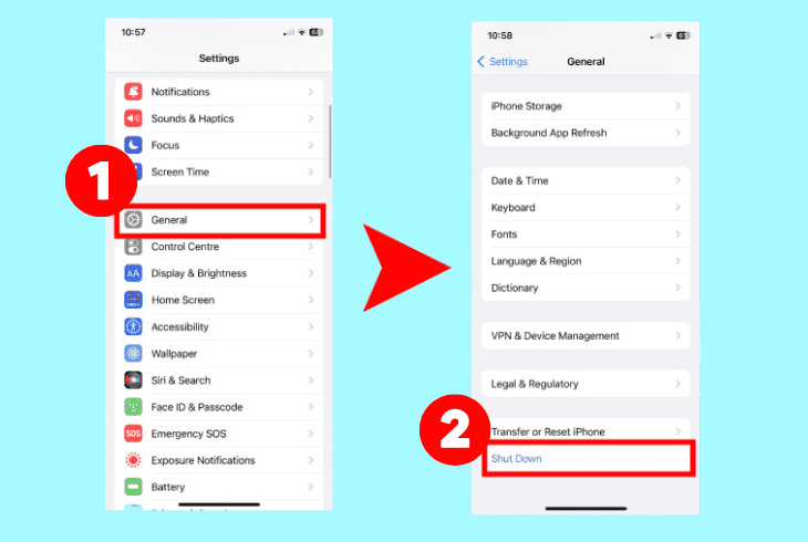 shutdown and reboot the iphone