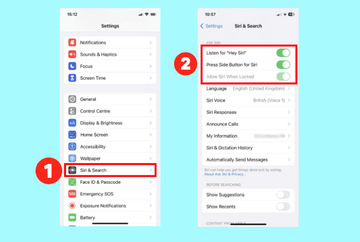 enable siri in the settings