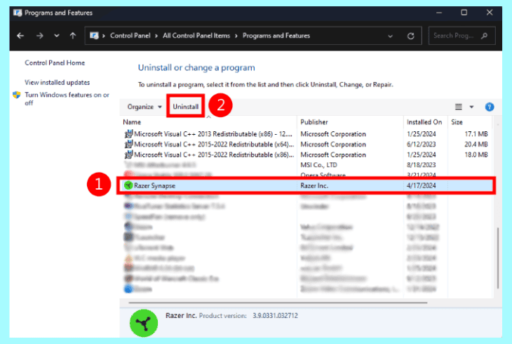 how to uninstall razer synapse 3 software