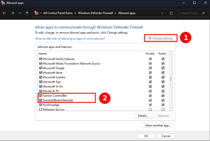 allow sonos app through firewall