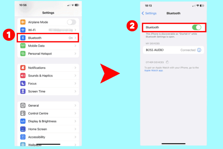 re-activate the bluetooth feature on iphone