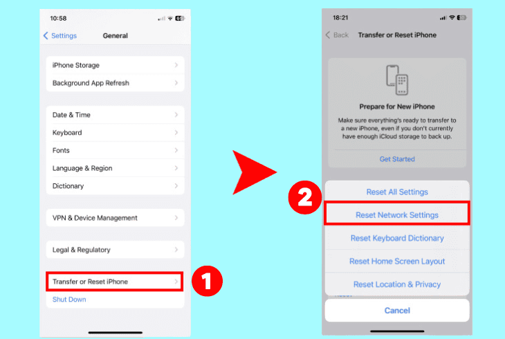 reset network settings on iphone