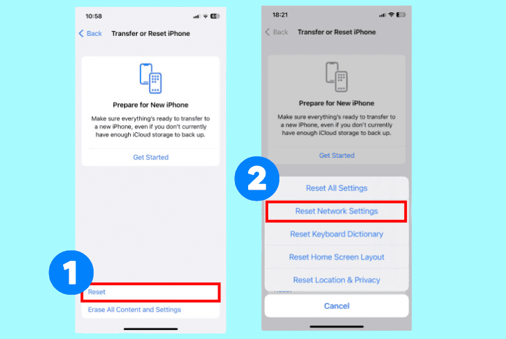 reset network settings of the iphone