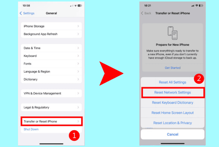 reset the iphone’s network settings