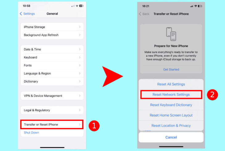 restore the iphone’s network settings