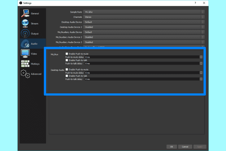 set up push to talk on obs
