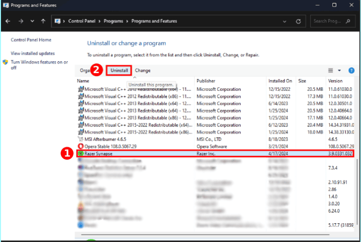 uninstall razer synapse 3 on pc