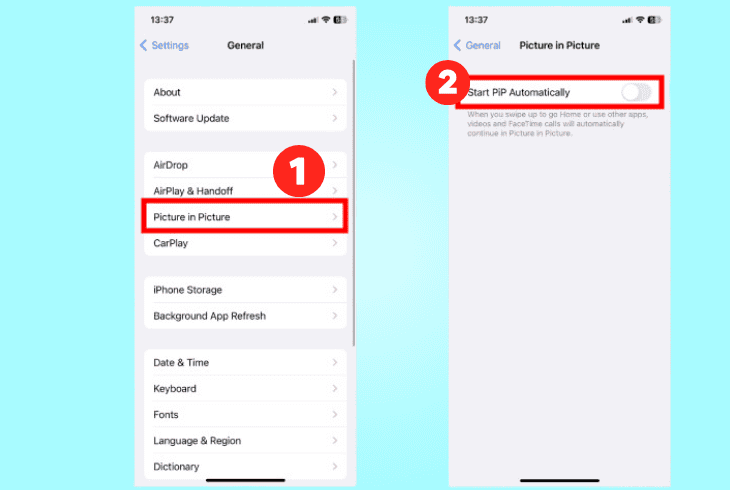 deactivate the iphone’s “pip” feature