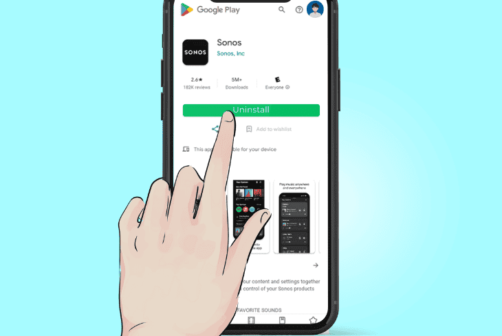 uninstall and install the sonos app