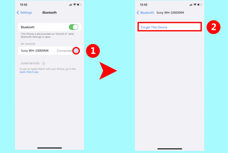 forget & reconnect xm4 on iphones