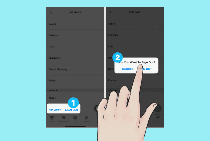 sign out then in the alexa app