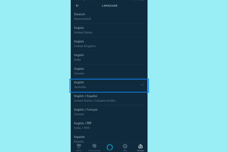 check alexa language settings