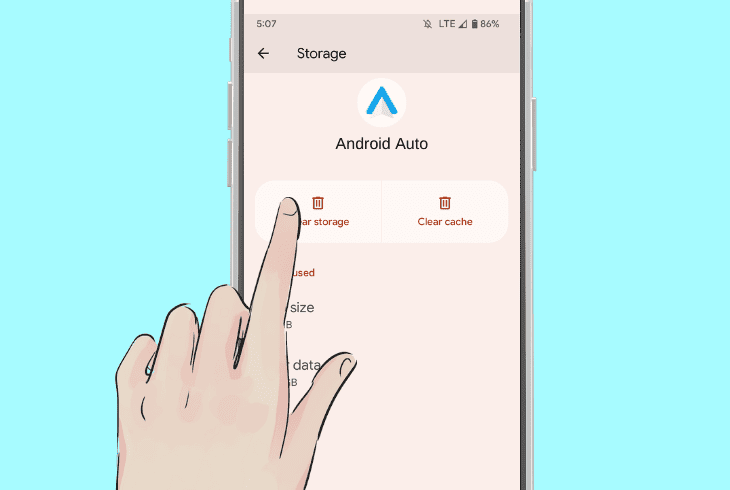 clear android auto’s cache and data