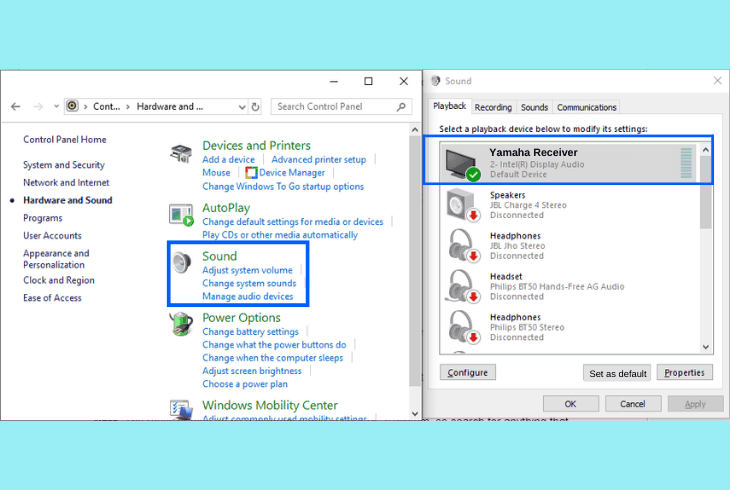 change default audio output on pc