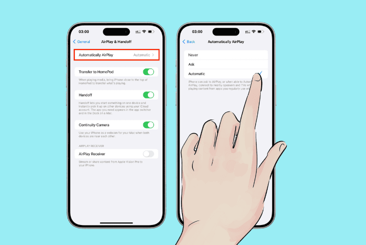 set “airplay & handoff” to “automatic”