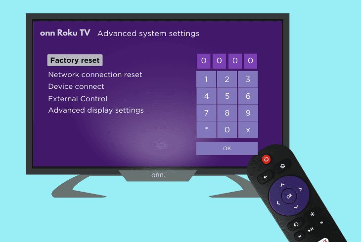 factory reset the onn roku tv system