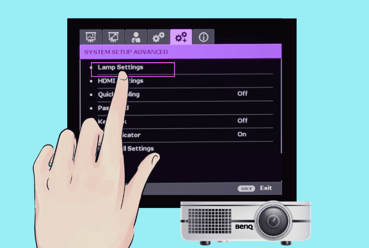inspect the lamp of the benq projector