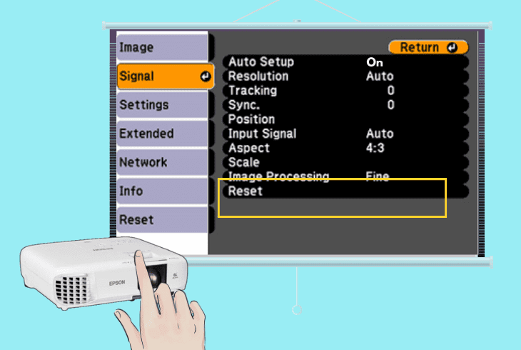 reset the epson projector to default settings