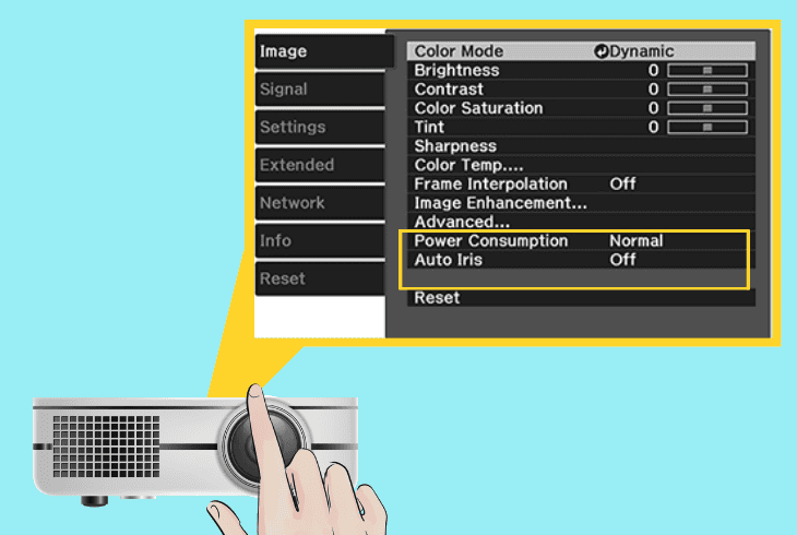 deactivate the “auto iris” epson function