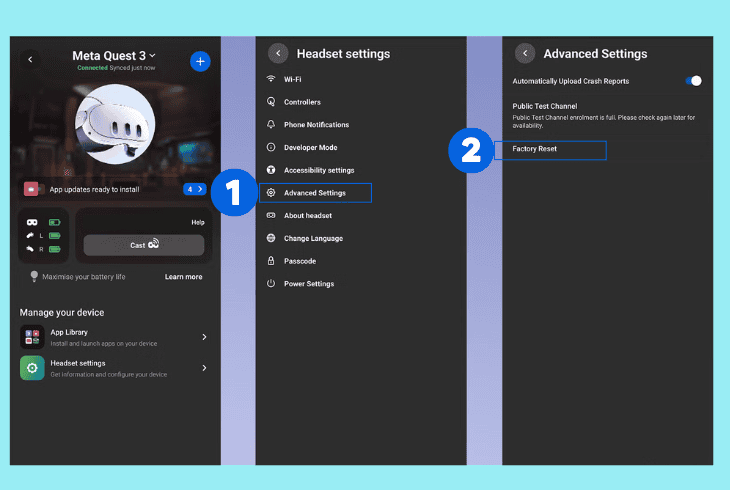 reset quest 3 via horizon app