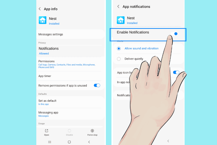 how to enable nest/home app notifications