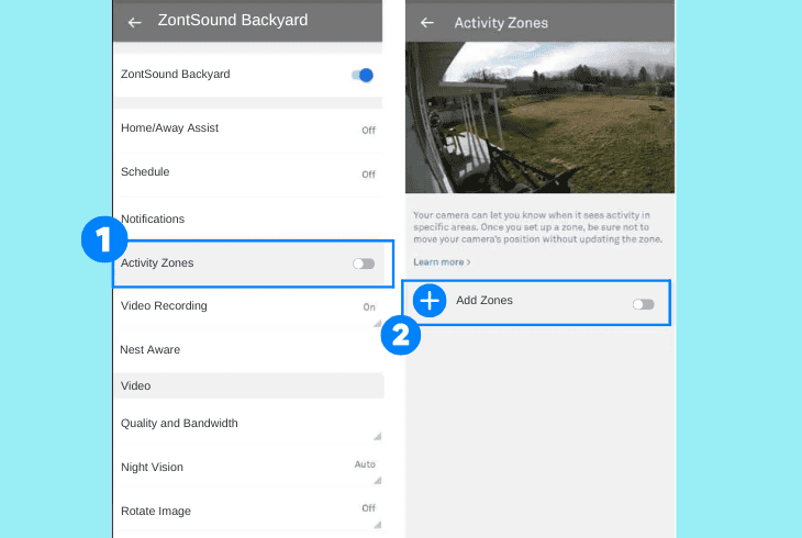 adjust the camera activity zone