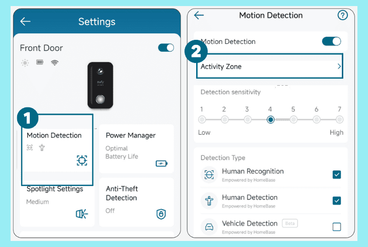 configure doorbell activity zone