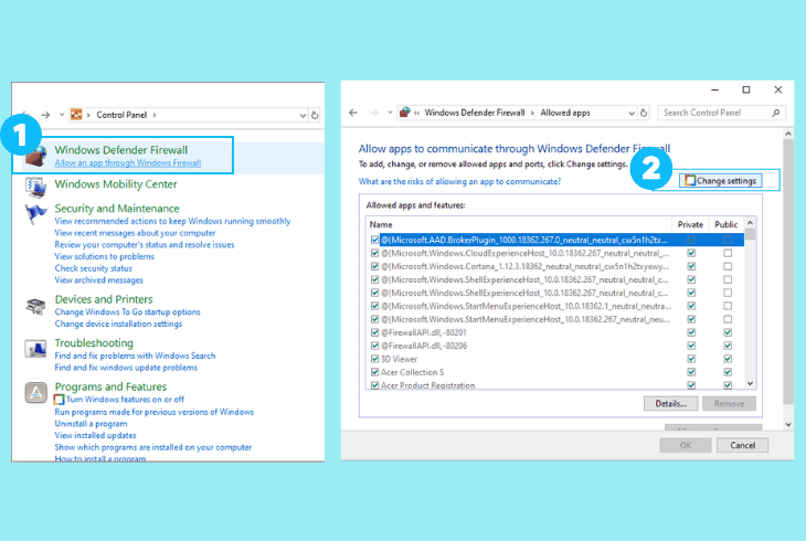 set link app as a firewall exception