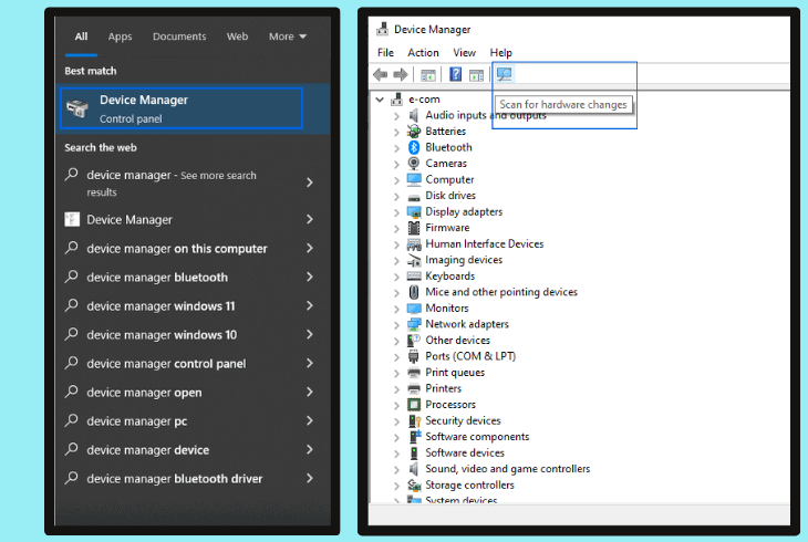 scan your pc for hardware changes