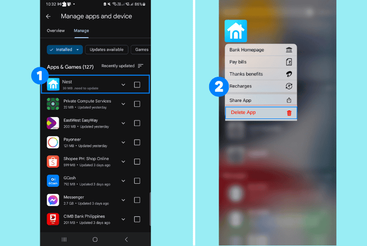 uninstall & install nest/home app