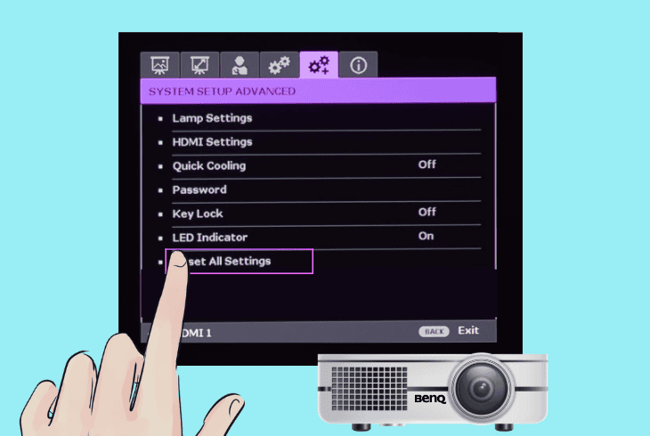 reset the settings of the projector