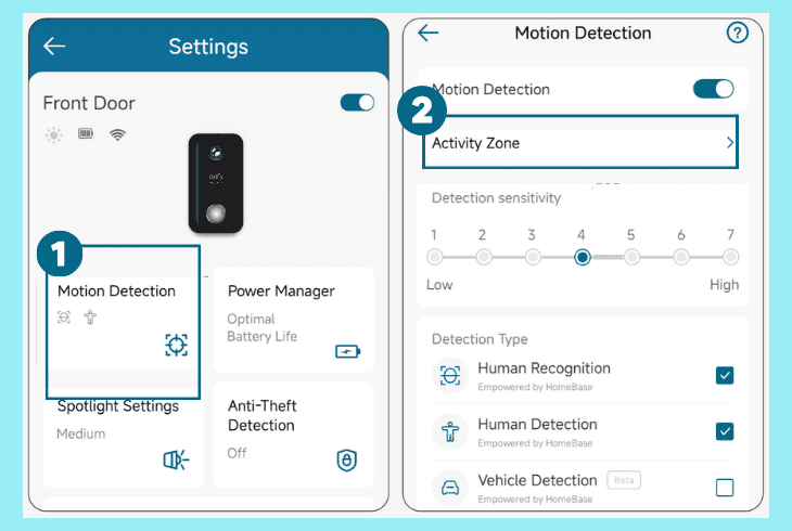 configure the activity zones