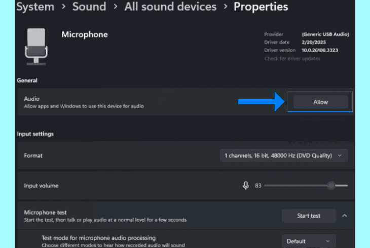 check if blue yeti audio is allowed