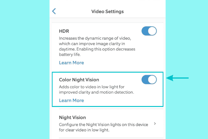 toggle off color night vision