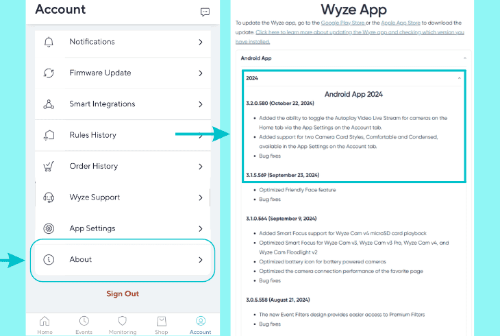 update the wyze app & doorbell