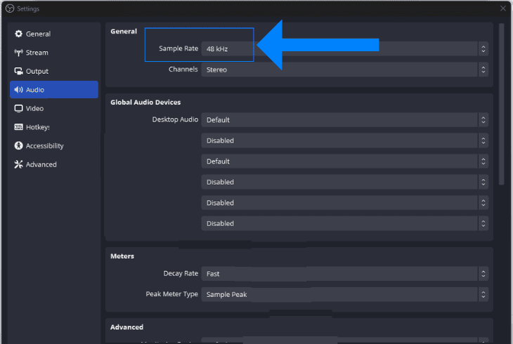 optimize audio capture settings (obs):