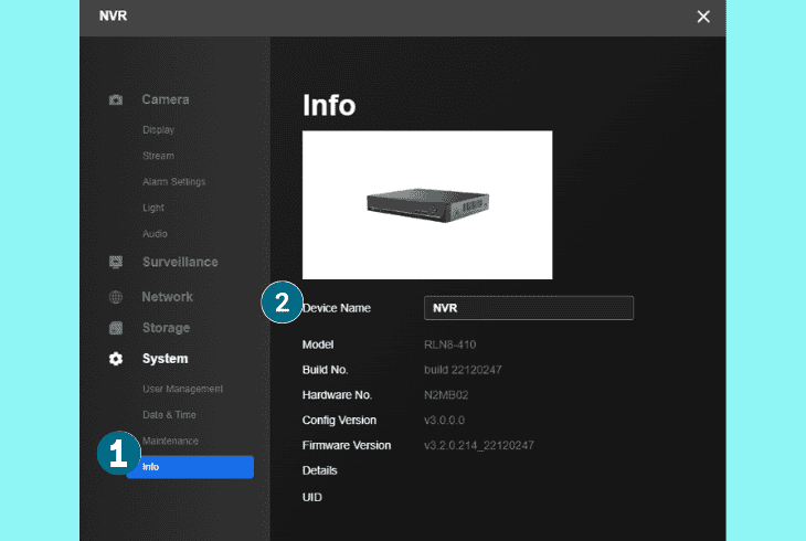 check nvr model and hardware via client