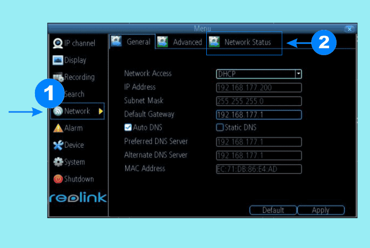 old gen reolink nvr network status: