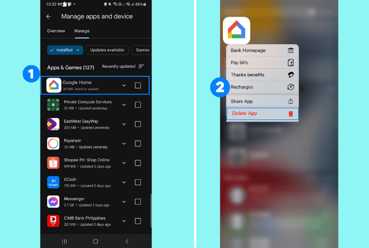 reinstall the google home application android