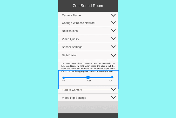 activate the night vision within the app