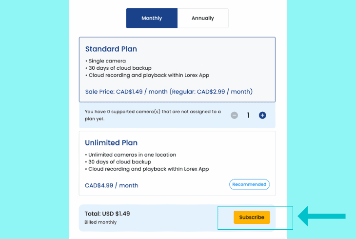 check the lorex cloud subscription