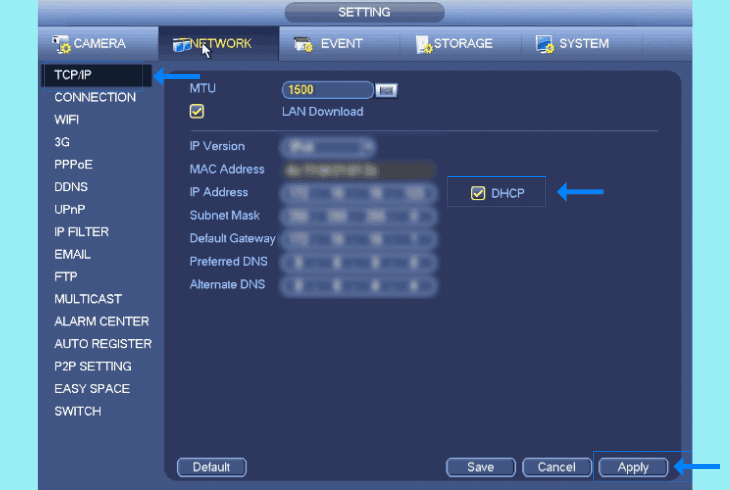set lorex nvr ip address mode “dhcp”