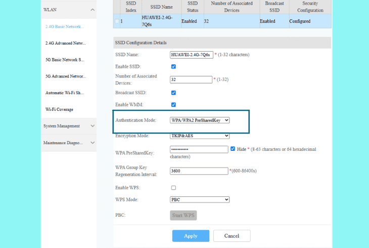 check the wpa/wpa2 encryption
