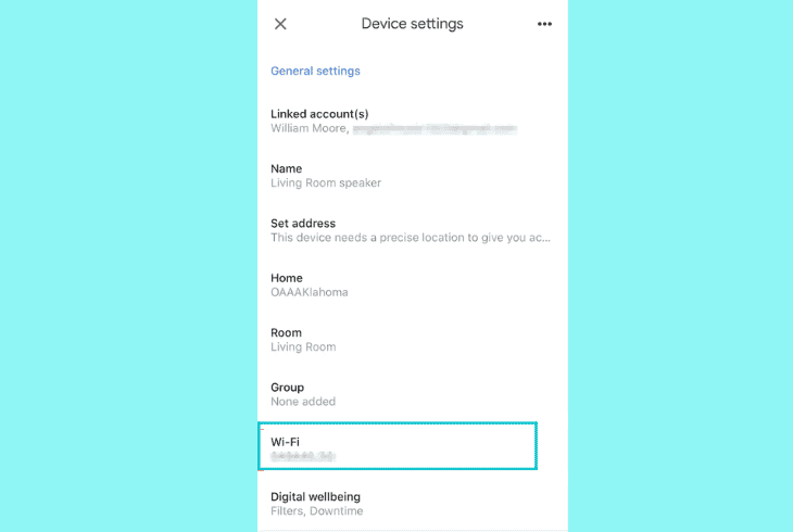 wi-fi settings (google home):